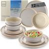 SÄNGER Rio - Servizio da tavola da 12 pezzi, in gres porcellanato, 4 piatti, 4 piatti piani, 4 piatti da dessert, 4 ciotole e ciotole, grigio | Value Collection