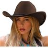 DRESHOW Cappello da Cowboy Donna Classico Cappello Western Retro a Tesa Larga con Fibbia e Cintura Cappelli Fedora in Feltro Arrotolati Unisex