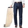 Jamron Uomo Inverno Pantaloni Jeans Foderati in Pile Termico Regular Fit Jeans Elasticizzato a Gamba Dritta Blu Navy 28