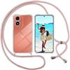 ISOI Cover con Cordino per Motorola Moto G04/G04s/E14, Custodia Trasparente con Collana Tracolla Laccio Collo Ultra Sottile Morbido TPU Silicone Antiurto AntiGraffio Antiscivolo Case, Rosa