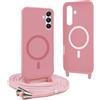 YFSYLL Magnetica Cover per Samsung Galaxy S23 FE con Cordino,Compatibile con MagSafe,Silicone Case con Regolabile Cordino da Collo Nylon Catena Collana Tracolla - Pink