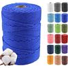 Klhamky 3mmx500m Corda di Cotone Naturale Macramé - Corda di Cotone 100% Naturale a 4 Fili Ritorti per Appendini Fatti a Mano, Fai-da-te, Creazioni Artigianali,blu scuro