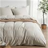 Duvetnova biancheria da letto beige 240x220 cm, microfibra morbidissima prelavata effetto cotone, OEKO‑TEX - 1 copripiumino 220×240 + 2 federe 80×80 con cerniera, lino, estivo, moderno