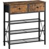 YATINEY Scarpiera, Scaffale Scarpiera a 3 Ripiani a Rete e 2 Cassetti in Tessuto Non Tessuto, per 16 Paia di Scarpe, per Ingresso, Corridoio, Armadio, Marrone Vintage e Nero XSS24BR