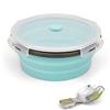 Ewrap - Ciotola da campeggio pieghevole rotonda da 1200 ml, contenitori per alimenti in silicone, ciotola in silicone con coperchio e cucchiaio forchetta pieghevole 2 in 1, adatta al microonde, blu