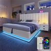 HOXINBLY Letto Matrimoniale con Contenitore 160x200 cm con App Control LED e USB,Letto una piazza e mezza con Testiera e Vano Portaoggetti,Letto Contenitore con rete a doghe,Struttura Letto Matrimoniale Bianco