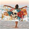 Generic Telo mare vintage con teschio floreale bianco sporco colorato design botanico ad asciugatura rapida senza sabbia, coperta da spiaggia oversize leggera, per vacanze, piscina, campeggio, 178 x 89 cm