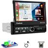 VECHTEL Autoradio 1 Din con Carplay Android Auto senza Fili, 7 Pollici IPS HD Retrattile Elettrico Schermo Tattile Stereo Auto Bluetooth Supporto Mirror Link FM 2 USB/AUX Comandi al Volante Telecamera