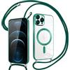 Pnakqil Magnetica Cover con Cordino per iPhone 12 Pro Max, Compatibile con Magsafe Ricarica Wireless, Trasparente Placcatura Disegno Custodia con Collana Tracolla Resistente Protettiva Case, Verde