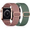 Easuny Cinturino Elastico Compatibile con Cinturino Apple Watch 42mm 44mm 45mm 46mm 49mm, Banda Nylon Morbida Regolabile per iWatch Series 11 10 9 8 7 6 5 4 3 2 1 SE Ultra Donne Uomini,Verde Pino/Rosa