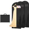AMFUN 3 Pezzi Borsa Porta Abiti Con Cerniera, Porta Abiti Lungo, Borsa Dell'abbigliamento da Sposa, Sacca Porta Abiti per Abiti Lunghi da Viaggio per Guardaroba e Viaggio, 180×60 cm (Nero)