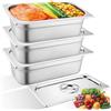 Qurxuanwe 3 Pezzi Contenitori Acciaio Inox con Coperchio, Teglia Forno Rettangolare Facile Pulire, Contenitore Alimenti 1/3 Robusto, Vassoio Tavolo Per Piatti, Torte, Cibo, Cotoletta, Pesce (32.5 x17.5 x 6.5cm)
