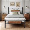 VECELO Struttura letto 90x200 cm con testiera in legno, letto in metallo con doghe in metallo, letto singolo giovanile, perfetto per camera da letto, marrone