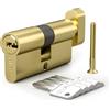 Bwintech 1 Pz 45T/50mm Euro Cilindro in Ottone, 95mm Pomello/Chiave a Barile con 5 Chiavi Orizzontali in Ottone,Antipicking, Anti-perforazione, Anti-scatto, Anti-urto,Finitura in Ottone Lucido