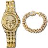 genkigold Orologio con Diamanti per Uomo - Quadrante Ottagonale 38mm con Numeri Romani - Placcato in Oro 18K Cinturino 23cm - Quarzo Giapponese - Gioiello di Lusso - Abbinato a Catena Cubana 20cm