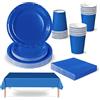 COSORO 69 Pezzi Set Stoviglie per Feste Blu,Piatti Tazze Asciugamani di Carta Tovaglia Plastica Stoviglie Monouso Biodegradabili,Decorazione Desktop per Feste di Compleanno,Picnic,Baby Shower