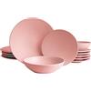ECHTWERK Blanka Servizio da tavola vintage da 18 pezzi per 6 persone Elegante design naturale con struttura in terracotta con 6 piatti da pranzo, 6 piatti da dessert, 6 piatti fondi, rosa