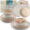 SÄNGER Rio Crema, servizio da tavola da 12 pezzi, set di stoviglie in gres porcellanato, 4 piatti piani, 4 piatti da dessert, 4 ciotole e ciotole, crema | Value Collection