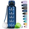 Grsta Borraccia Palestra, Borraccia 1.5 L, A Prova Di Perdite, Borraccia Sportiva senza BPA, con Indicatore del Tempo Motivazionale, per Palestra, Bicicletta, Scuola, Ufficio - Blu navy