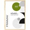 FRAMAI® Cornice portafoto in legno naturale, 40 x 60 cm, cornice in vero legno, cornice con plexiglass infrangibile, gancio e supporto