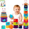 Wanonoo 9 Pezzi Giochi Impilabili per Bambini 6-12 Mesi, Torre Coniglio Montessori in Plastica Colorata, Blocchi Educativi Sensoriali per Bimbo Bimba 18 Mesi 1 Anno, Regalo Bambini 1-2-3 Anni