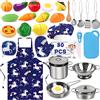 Tonsooze 30 Pezzi Giocattoli da Cucina per Bambini, Cucina Pentole Giocattolo per Bambini Set di Pentole e Padelle in Acciaio Inossidabile, Utensili da Cucina, Grembiule e Cappello da Cuoco