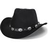 NociHah Cappello classico da cowboy, stile western, unisex, a tesa larga, arrotolabile, adatto per taglie M-L, Nero-3, 7