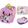 GREEN TRADE Set Asilo Scuola 3 Pezzi Minnie Disney - Zainetto 3D con Spallacci Imbottiti, Tovaglietta Impermeabile Ripiegabile 40x30 cm, Portapranzo Senza BPA Riutilizzabile e Lavabile