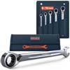 PRESCH Set di chiavi a cricchetto reversibili 5 pz (8, 10, 13, 17, 19mm) con borsa - Angolo di ritorno minimo (4°, 90 denti) - Chiavi con cricchetto di precisione e robuste