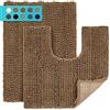 JARITTO Set di 2 Pezzi Tappeto Bagno Antiscivolo Tappeto Cucina Doccia Assorbente Tappetino da Bagno per Toletta in Microfibra Lavabile in Lavatrice (43X61cm + Forma a U 51x51cm) - Caffè
