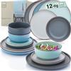 SÄNGER Bombay Sky Shades | Set di stoviglie da 12 pezzi, stoviglie in gres porcellanato per 4 persone, 4 piatti piani, 4 piatti da dessert, 4 ciotole, set di piatti colorati | Value Collection