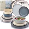 SÄNGER Bombay Moonlight | Set di stoviglie 12 pezzi, stoviglie in gres porcellanato per 4 persone, 4 piatti piani, 4 piatti da dessert, 4 ciotole, set di piatti colorati | Value Collection