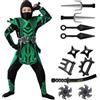 Spooktacular Creations Costume da ninja di Halloween verde nero per ragazzi e ragazze, festa in maschera di Halloween, giochi di ruolo ninja, feste a tema (piccolo (5-7 anni))