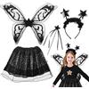 Wishstar Costume da Farfalla Halloween, Ali Fata Bambino, Travestimento Fatina per Bambina, 4PCS Accessori Nero