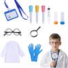 WNTJN Set di 12 costumi da scienziato per bambini, costume da medico, camice da laboratorio per bambini, set da gioco di ruolo per ragazzi e ragazze, carta d'identità, contagocce liquido, occhiali, lenti di