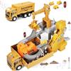 MOONTOY Pista da Costruzione 4 in 1 con Camion, Gru e Nastro Trasportatore - Set Veicoli da Cantiere con Bulldozer e Camion Ribaltabile - Giocattolo Educativo per Bambini 3-7 Anni