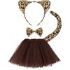 ACWOO Leopardato Set di Costumi Animali, Kit di 4 Pezzi Costume Animale Tutu Gonna con Cerchietti Orecchie Coda, per Halloween, Festa di Compleanno Costume, Carnevale Cosplay Party
