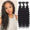IFLY Human Hair Bundles Estensioni per capelli umani Hair Extensions Deep Wave Curly Unprocessed Brazilian Virgin Weave Bundles Human Hair Extensions for Women Natural Black 14 16 18 Inches 210g