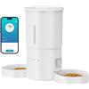 AONBOY Distributore Automatico Cibo Gatti 2 Ciotole: 5L Distributore Automatico Cibo Cane con Timer WiFi 2.4G per Crocchette - Design Doppia Ciotola per Famiglie con Più Gatti & Cani - Bianco