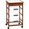 BAKAJI Carrello Cucina in legno con 3 Cestelli Acciaio e Ripiano Top in Ceramica Bianca Tavolino da Portata Servizio Multiuso con 4 ruote girevoli
