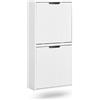 SoBuy Scarpiera Salvaspazio Slim Scarpiera Ingresso con 2 Ante Basculanti, Montaggio Verticale/Orizzontale, Mobile Legno Bianco Moderno per Corridoio Piccolo, 50x19x100cm, FSR204-W