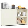 KOMFOTTEU Credenza Cucina con Ripiano Regolabile, Dispositivi Anti-Ribaltamento e Ante Scorrevoli, Mobile Buffet Dispensa Cucina in MDF, Armadietto a Buffet per Sala da Pranzo, 107x33x60cm (Crema)