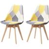 TTATC Set di 2 Sedie da Pranzo con Seduta Imbottita Multicolor, Sedie da Cucina Moderne Sedie Nordiche, Gambe in Legno Massello di Faggio, Giallo