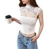 EMOTTOS Canotta Donna Y2K, Top Corto Patchwork Pizzo e Dettagli Cut-out Sexy Senza Maniche Slim Fit Collo Alto a Tubino Tessuto Elasticizzato Leggero Donne Ragazze, Feste estive, Bianco, Taglie S