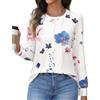 PASUDA Maglietta Donna Maniche Lunghe Cotone T-Shirt Elegante Camicia con Girocollo Stampa Tee Magliette Casual Moda Shirt Blusa Tee Tops(Fiore Bianco,L)
