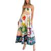 Springcmy Maxi abito da donna con spalline sottili e graffiti, colorato, a trapezio, lungo, stile bohémien, da spiaggia, prendisole, A-giallo, L