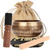 Helweet Campana Tibetana, Set con Campana Tibetana, Set di Ciotole Tibetane, Ciotola Per Cantare, con Cuscino e Bacchetta in Legno, Realizzato a Mano in Nepal per Yoga, Meditazione, Relax, 10.5 CM