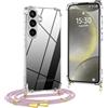 OLEPHY Trasparente Cover con Cordino per Samsung Galaxy S24 5G, Morbida Custodia con Regolabile Collana, [Antiurto] [Rimovibile] Case con Laccio Tracolla, Oro Rosa