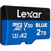 Lexar Blue Scheda Micro SD 2TB, fino a fino a 160 MB/s in lettura, scheda microSDXC UHS-I, C10, U3, V30, A2, video Full-HD e 4K, scheda di memoria ad alta velocità per smartphone/tablet/action camera