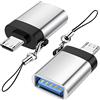 Seminer Adattatore Micro USB a USB 3.0 (2 Pezzi) con Cordino, Adattatore OTG Micro USB Maschio a USB-A Femmina Compatibile con Samsung S7 S6, Dispositivi Micro OTG, Unità Flash, Tastiera (Argento)